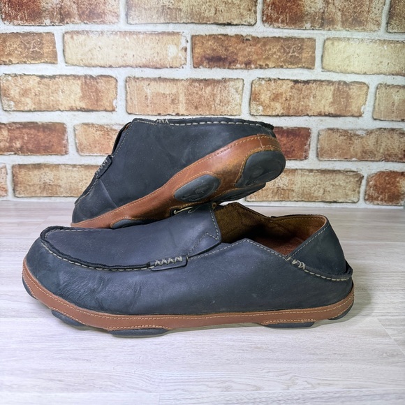 Olukai Moloa Leather Slip On Loafers Convertible Casual Shoes Mens 13 Black - Picture 1 of 8